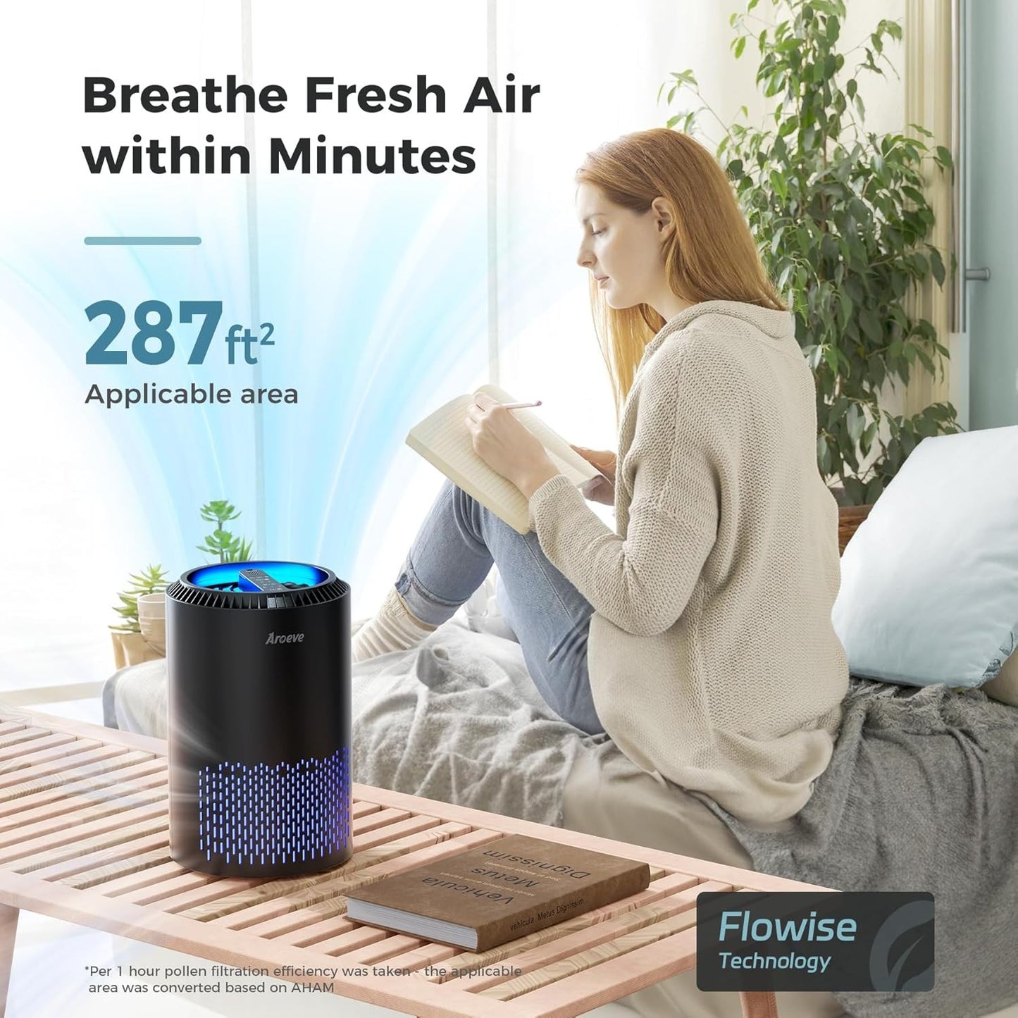 Home Air Purifier for Smoke Pollen Dander Pet Hair Bedroom